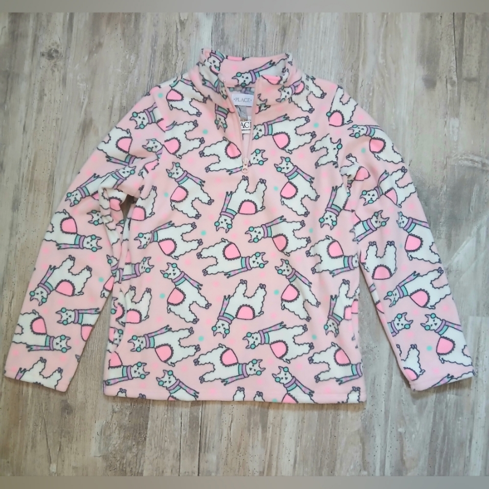 Girls Pink Llama Print Glacier Fleece Half Zip Pullover – NWT – Size 16/XXL